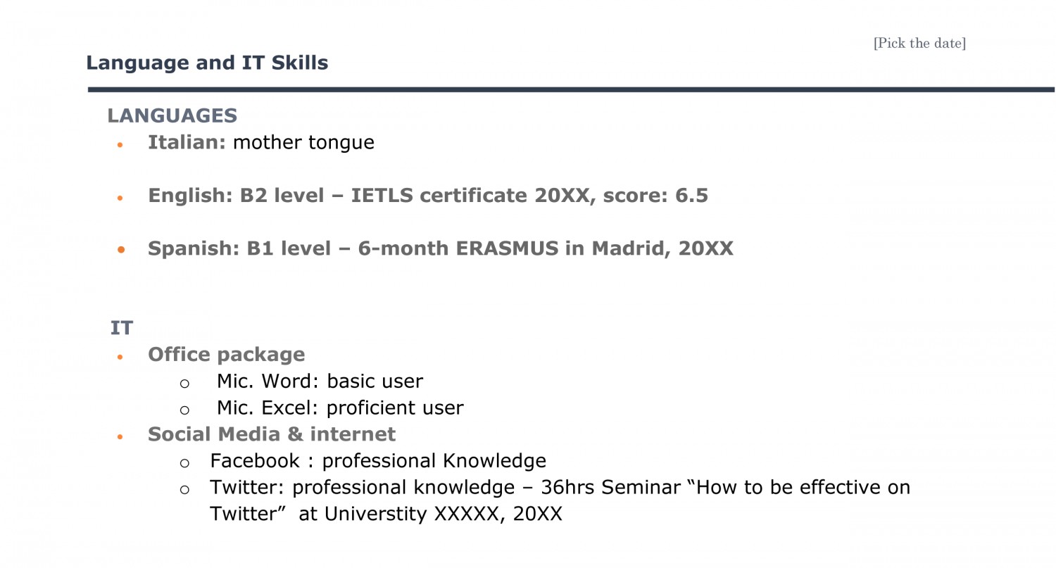 CV language and it skills