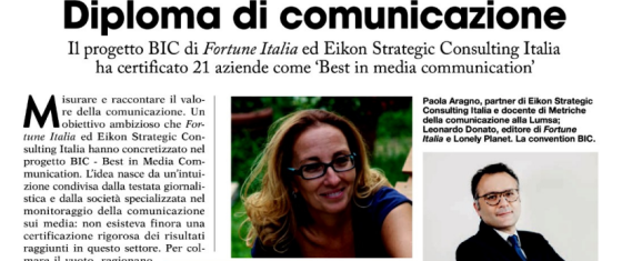 Diploma di Comunicazione: il progetto BIC di Fortune Italia ed Eikon Strategic Consulting Italia ha certificato 21 aziende come 