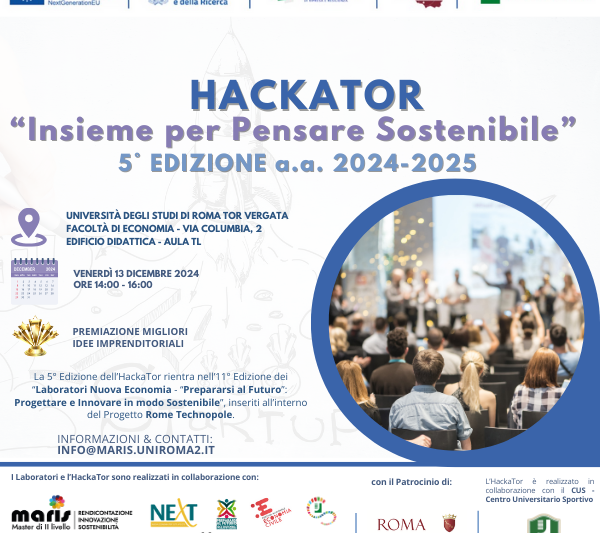 V edizione di HackaTor promosso da Gloria Fiorani: idee e creatività in gara per la sostenibilità 