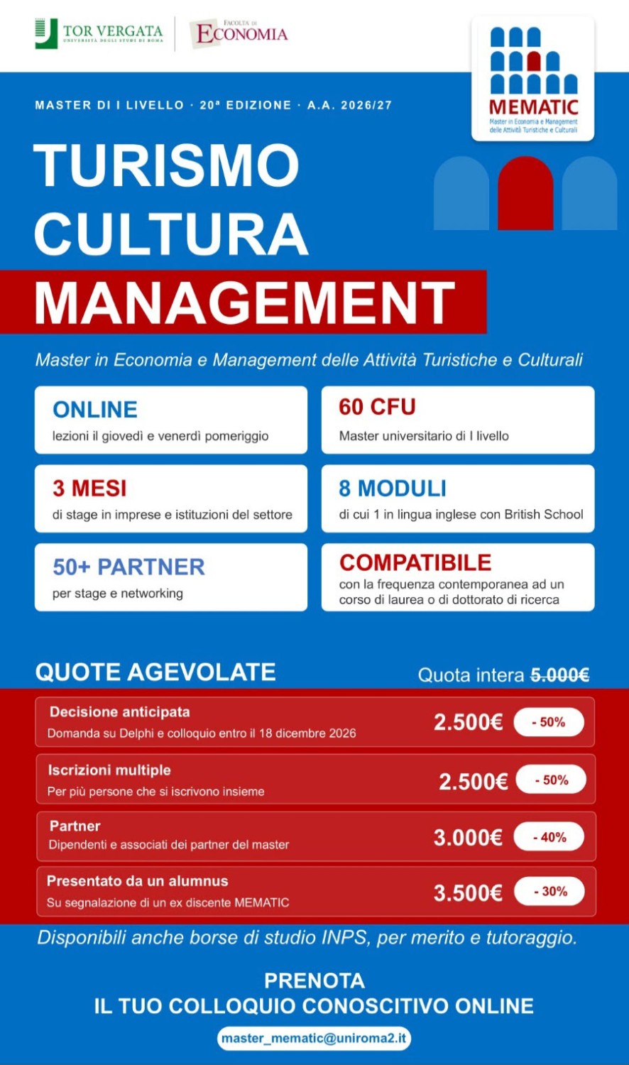 Master di I livello MEMATIC – Management Turismo Cultura