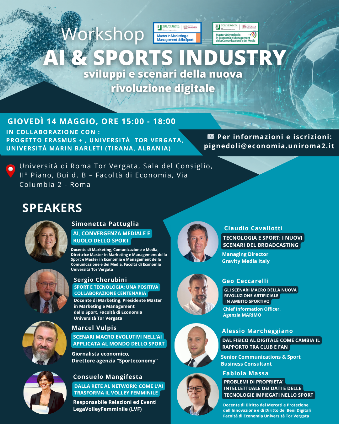 Workshop “AI & Sports Industry: sviluppi e scenari della nuova rivoluzione digitale” 14 maggio 2026