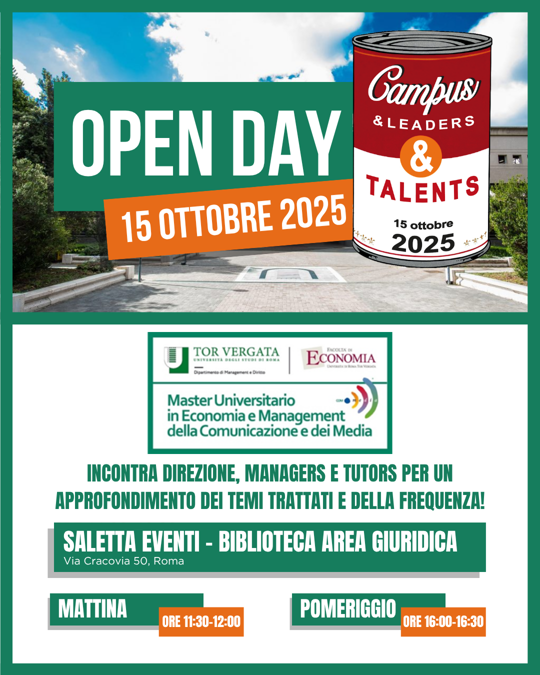 OPEN DAY 15 ottobre  Master in Economia e Management della Comunicazione e dei Media 