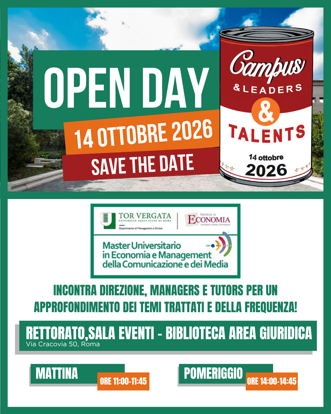 Open Day 14 ottobre 2026 al Career Day